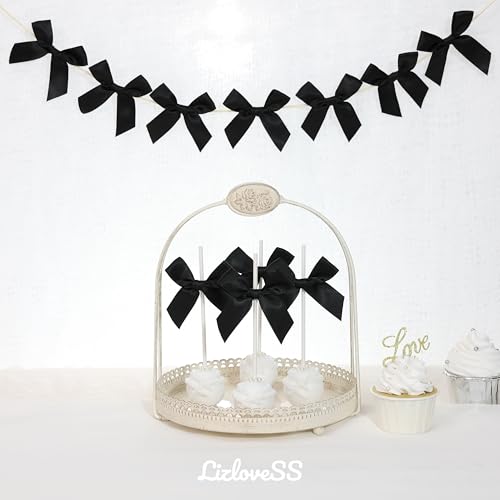 Self Adhesive Black Satin Ribbon Bows for Crafts 3", 50 Pack - color: Black