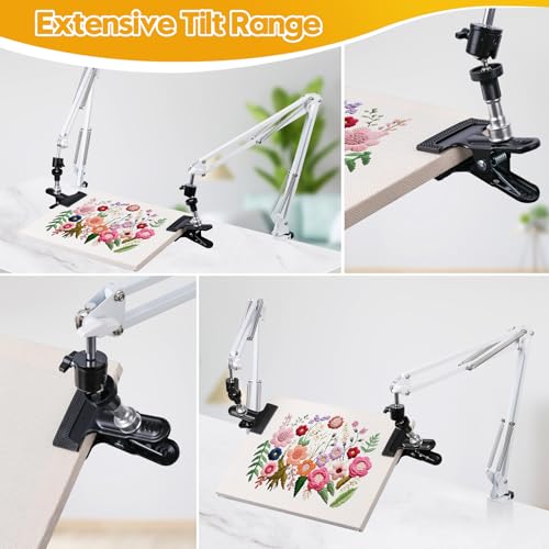 2 Sets Adjustable Embroidery Hoops Stand for Hand Work,White Cross Stitch Frame with 360° Rotation,Needlework Frame, Embroidery Stand Suitable for Embroidery Kit,Hoop/Tablet/Phone Holder Desk Stand - style: 2PC-White