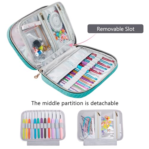 MYBAGZING Crochet Hook Case, Quilted Organizer for Crochet Hooks up to 8" - color: Teal