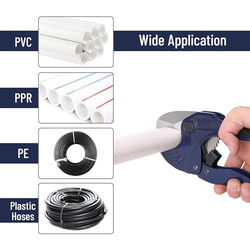 Bates- PVC Pipe Cutter, Cuts up to 1-5/8", Ratchet Pipe Cutter, PEX Cutting Tool for Cutting PEX, PVC, PPR Plastic Hoses and Plumbing Pipes, Navy Blue - color: Navy Blue