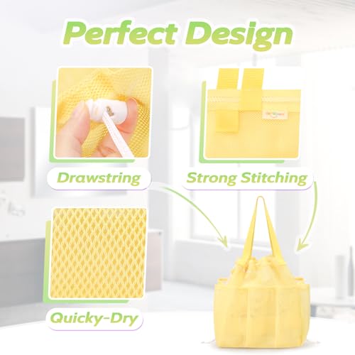 famichan Mesh Shower Caddy Portable with Drawstring, Dorm Room Essentials for College Students Girls & Boys, Large Shower Bag for Camping,Swimming,Gym,Travel,Bathroom - Yellow - color: YELLOW