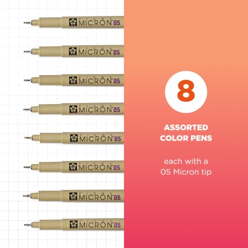 SAKURA Pigma Micron Fineliner Pens, Assorted Colors, 05 Tip, 8 Count - style: 05 Tip