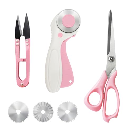 MANUFORE Left-Handed Fabric Sewing Scissors and Rotary Cutter with Blades - color: Pink Left Hand