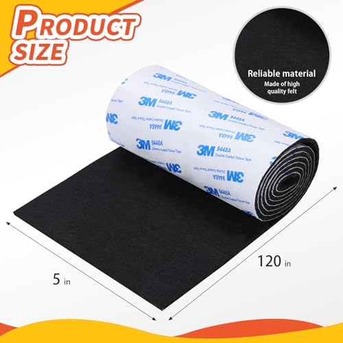 Felt Furniture Pads, 5 x 120 x 0.12 Inch Felt Strips - color: Black, size: 5" x 120" (1 Pack)