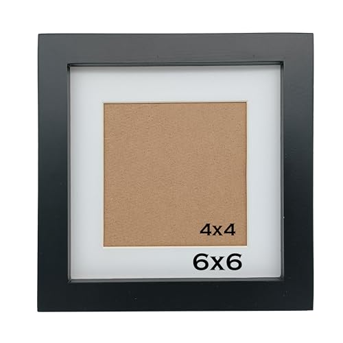 ZXT-parts Black 6x6 Picture Frames with 4x4 Opening Mat. Black 6x6 Square Photo Frame. Solid Wood, Perspex Panel, The Table or The Wall.Protective Film Must be Removed. - color: Black