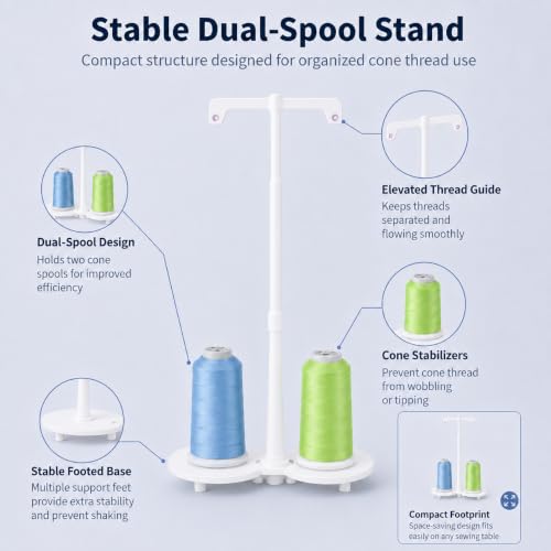Simthread White ABS Dual Spool Thread Holder for Compatible Sewing Machines - color: White