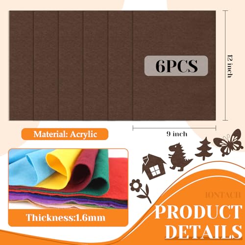 IONTACH 9" X 12" Soft Felt Sheets 1.6mm Thick (6 Packs, Brown) - color: Brown
