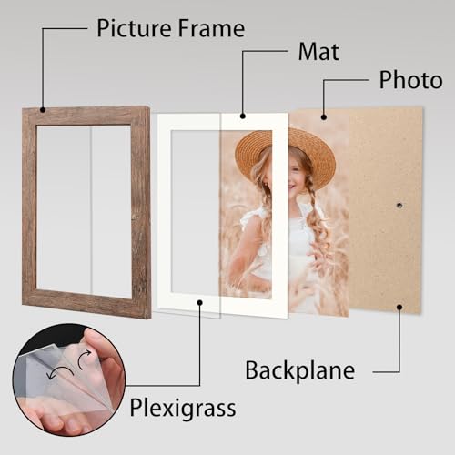 5x7 Picture Frame Wood Display Picture 4x6 with Mat Vintage Brown - color: Brown, size: 5x7