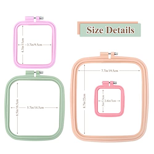 ZOCONE 4 Pcs 4 Size Square Embroidery Hoops, ABS Plastic Embroidery Hoops Cross Stitch Hoops Embroidery Frames for Sewing, Needlework, Embroidery Projects (Size-3", 4.3", 6.5", 8.7") - style: 4Pcs Size-3", 4.3", 6.5",8.7"