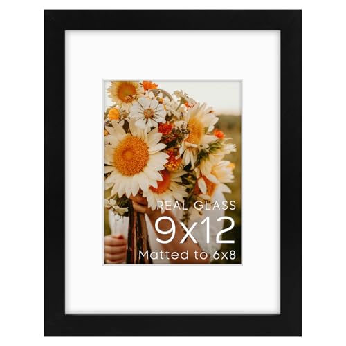 Golden State Art 9x12 Black Picture Frame Mat for 6x8 Real Glass - color: Black, size: 9x12