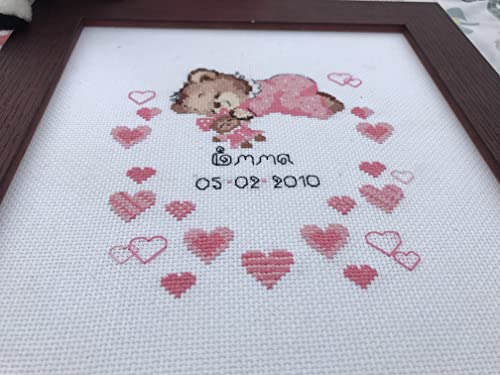 RIOLIS 1123 Girls Birth Announcement Counted Cross Stitch Kit 7 x 9.5 in - style: Girls Birth Announcement 1123