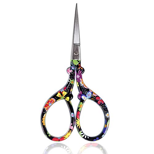 BIHRTC 3.6 Inch Scissors Small Embroidery Stainless Steel Sharp Scissors - color: Black Flower