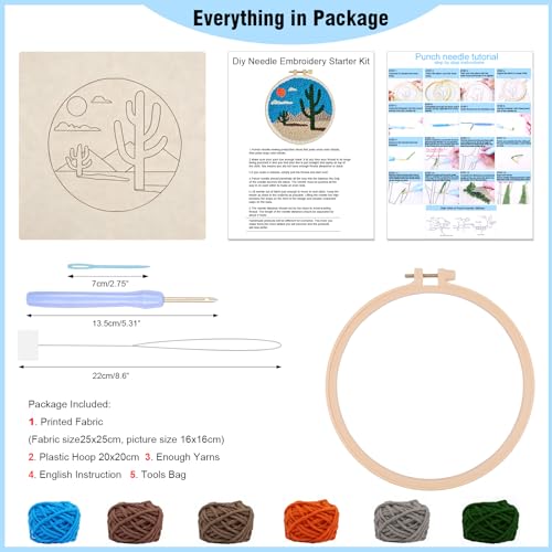 LACHLAND Punch Needle Kit Beginners, Landscape Stitching Kit for Adults&Teens DIY Embroidery Starter Craft with Yarn Needle Tool Easy Hobby Home Decor Gifts for Craft Lover (Cactus) - color: Cactus