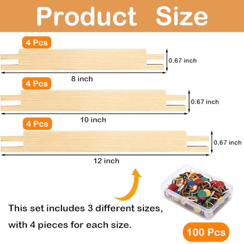 12 Pcs Stretcher Bars for Needlework, Wooden Needlepoint Stretcher Bar - color: 12 Pcs（3 Size）