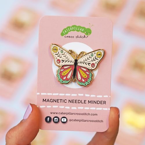 Caterpillar Cross Stitch Needle Minder - Butterfly for Cross Stitch, Sewing, Embroidery and Needlework Accessories, Enamel and Magnetic
