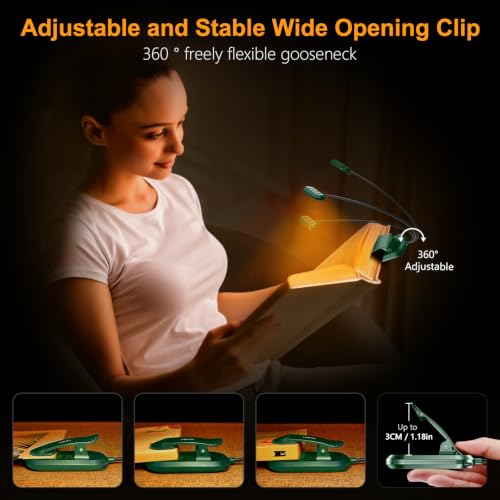 Gritin Rechargeable Book Light for Reading in Bed with 19 LED - color: Dark Green