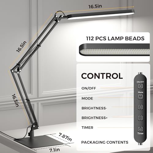 SKYLEO LED Desk Lamp with Slim Base - Adjustable Swing Arm Desk Light, Dimmable, Timer, Eye Protection, Memory Function, 1300LM, 12W, Black - style: Black swing arm with Base