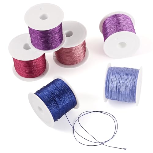KISSITTY 328 Yards 6 Rolls Polyester Braided Metallic Thread Jewelry Beading Thread Thin Beading String Embroidery Threads for Jewelry Making Embroidery DIY Braided Bracelets Sewing Craft Bead Weaving - style: Assorted 3