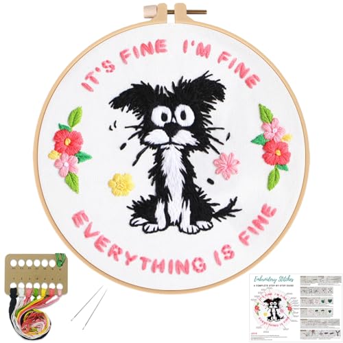 Louise Maelys Funny Dog Embroidery Kit for Beginners Floral Craft - color: funny dog