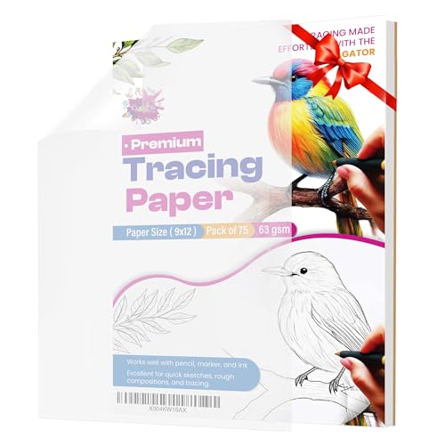 Tracing Paper 9x12 in, 75 Sheets, Transparent Sketch Paper 63gsm - size: 9" x 12" (75 Sheet)
