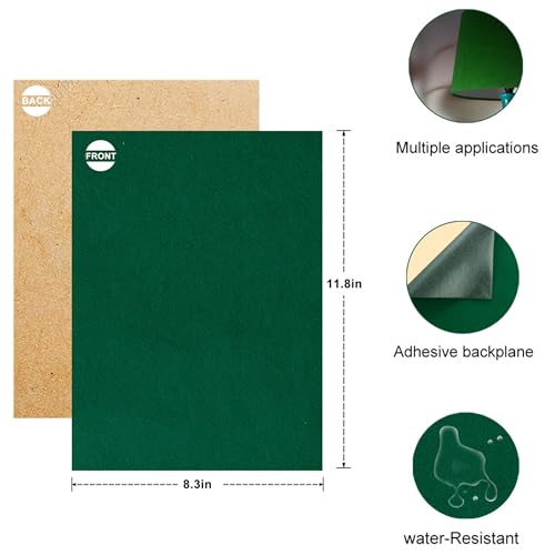 Bernese 6PCS Self Adhesive Felt Sheet, Felt Sheets with Adhesive Backing for Jewelry Box and Drawer Liner, A4 Size (8.3" x 11.8", Green) - color: Green