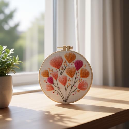 JJFox Embroidery Kit for Beginners and Adults, DIY Hand Embroidery Starter Kit with Cute Pattern, Cross Stitch Needlepoint Set with Hoop, Threads and Instructions (Flower-2) - color: Flower-2