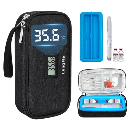 Insulin Cooler Travel Case for Pen & Vials - Vial Case for Travel TSA Approved Temperature Display Diabetic Medication Cooling Bag with Ice Brick, Refrigerated Diabetes Supplies Organizer (Black) - color: Black