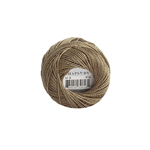 Rhapsody Pearl Cotton Thread Size 8 Crochet Thread Perle 12 Balls Set Hand Knitting, Embroidery, Sashiko, Cross-Stitch, Sewing, Needlepoint, DIY, Quilting (Drab Brown, Col. 914) - color: Drab Brown, Col. 914