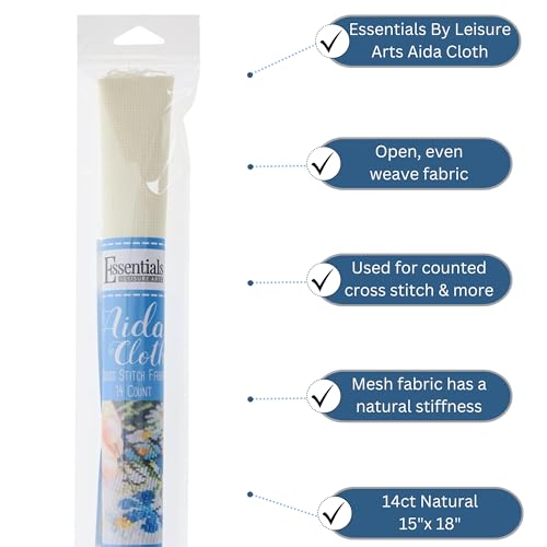 Essentials By Leisure Arts Aida Cloth, 14 Count, Ivory, Cross Stitch Fabric, Embroidery Fabric, Cross Stitch Supplies for Crafting, Stitching, and Sewing Projects 15X18 - color: Ivory