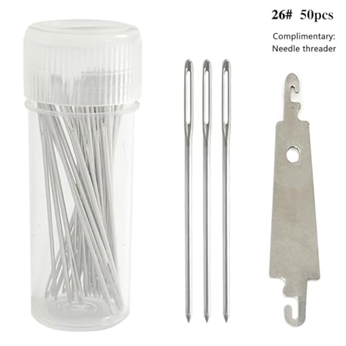 Zhenqing 50 Pack Size 26 Round Head Cross Stitch Needles with Free Needle Threader & Plastic Case - Blunt Tip Embroidery Needles for Tapestry, Sewing, Crafts(67251) - color: 26# (50pcs+1pc Needle Threader)