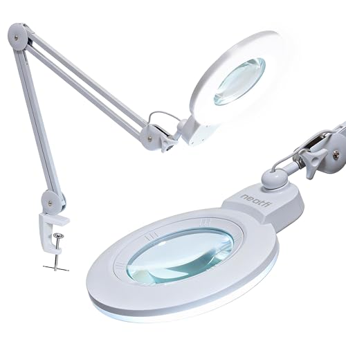 Neatfi XL Bifocal LED Magnifying Lamp, 7” Acrylic Lens, 2.25X/6X Magnification, 1,600 Lumens Dimmable | Hands-Free Close Work | Crafting, Jewelry & Reading (White, 7-inch Lens, Non-CCT with Clamp) - color: White, size: 7-inch Lens, Non-CCT with Clamp