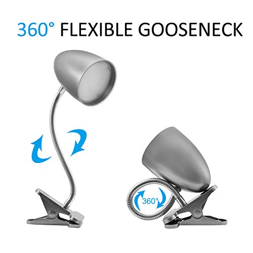 E ENERGETIC LIGHTING Desk lamp with Clamp, Non-Dimmable Clip Light for Bed and Desk, 4000K Cool White, 3.5W 240 LM lamp, Eye Protection, ETL Listed - color: Clip Lamp-Silver