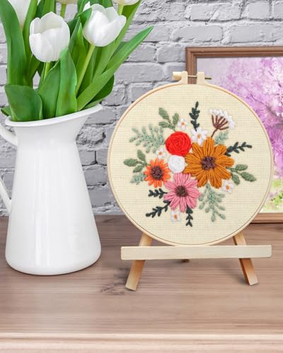 ERKOON Punch Needle Kit Beginners Adults, DIY Easy Flower Embroidery Set for Starter Art Craft, Needling Punching Project with Patterns, Tools, Yarns, Hoop, Instruction (Rainbow Flowers) - color: Rainbow Flowers