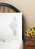 Tobin Stamped Pillowcase Pair Stamped Cross Stitch Kit for Embroidery, 20 by 30-Inch, Blue Elegance, White (232042)