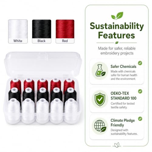 Simthread 15-Color Polyester Machine Embroidery Thread Set, 5W 5B 5R - color: 15C-White-Black-Red