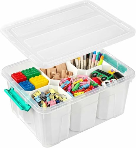 NUMIFUN 17QT Clear Storage Bins with Lids & Dividers for Crafts - color: Clear Green