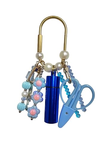 MEYAGO Needlepoint Bag Charm Tool Kit with Mini Embroidery Scissors, Needle Threader, Needle Holder Tube & Gold Keyring, Portable Embroidery Accessories for Cross Stitch Sewing DIY Crafts (Blue) - color: Blue