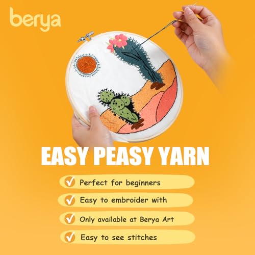 BERYA Funny Cactus Embroidery Kit with Embroidery Hoop, Easy Embroidery Kit for Beginners, Include Instructions, Display Stand, Printed Cloth, Threads and Tools - with Video Tutorials (BEC003) - color: cactus blue and green