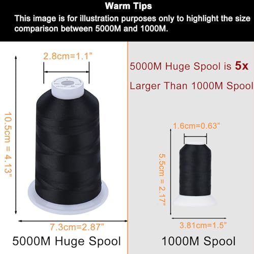 Simthread 42 Options Various Assorted Color Packs of Polyester Embroidery Machine Thread Huge Spool 5000M for All Embroidery Machines (2 Black 2 White)