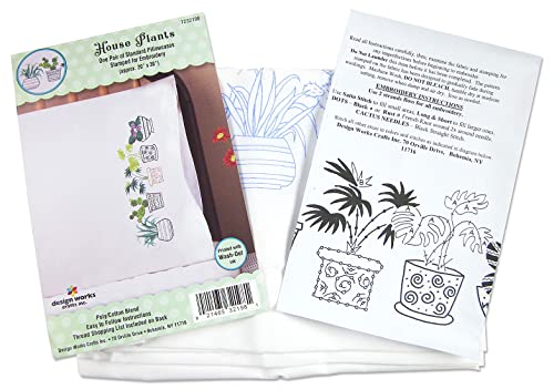 Design Works Crafts House Plants Stamped for Embroidery Pillowcases,Standard