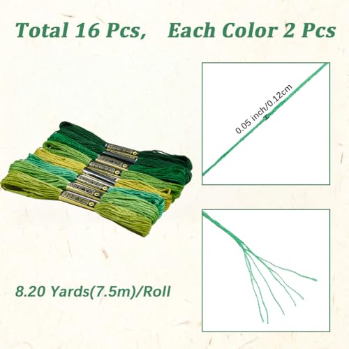 16 Skeins 131 Yards Embroidery Thread Friendship Bracelets String Cross Stitch Threads Cotton Floss Yarn DIY 6 Ply 1.2mm for Making Sewing Needlework Knitting Stitching Craft Supply Green - color: Green