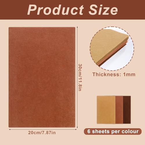 Brown Felt Fabric, 18 Pieces Felt Sheets for Crafts Brown Felts Sheets Soft Felts Sheet Thick Pack Stiff Tan 12 X 8 Inch Feltes Fabrics Sheet for Crafts Fabric DIY Patchwork Arts Projects, 3 Colors