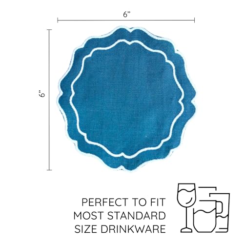 Linen Coasters for Drinks Set of 6, Peacock - color: 1122 - Peacock, size: 6 inches