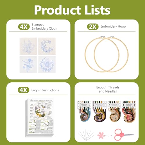 Santune 4 Pack Embroidery Kit for Beginners,Needlepoint Cross Stitch Kits for Adults,Needle Point Sets with Bee Flower Pattern Stitch Video Tutorial - color: Bee & Flower Patterns