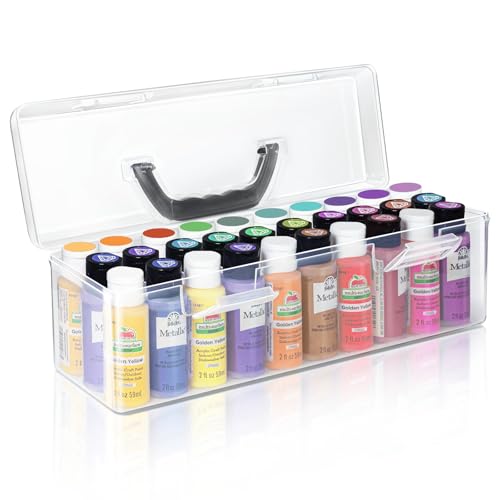 Vowcarol Acrylic Paint Storage Box, 30 Bottles Capacity Acrylic Paint Organizer for 2 fl. oz Bottles, Craft Organizer