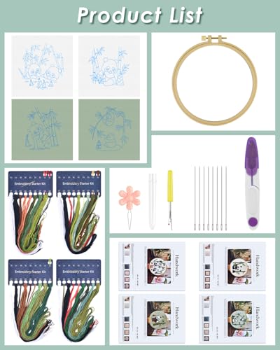ERKOON 4 Sets Embroidery Kit for Beginners, Animal Cross Stitch Set for Adult Include Embroidery Cloth Hoops Threads for Craft Lover Hand Stitch (Panda) - color: Panda