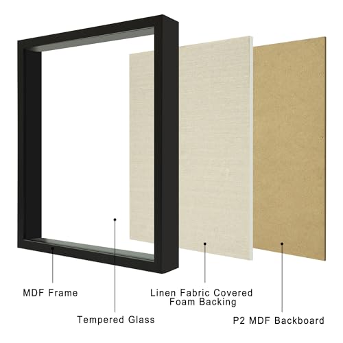 11x14 Shadow Box Display Case with Tempered Glass, Black Wooden Large Memory Shadow Box Frame with Soft Linen Back - color: Black, size: 11x14