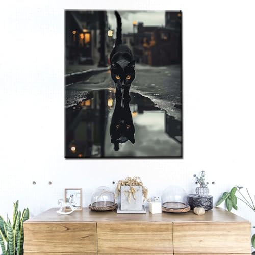 Paint by Numbers for Adult DIY Animal Reflection in Water Black Cat or Black Panther Canvas Oil Painting Kits Acrylic Watercolor Paint for Beginner Kids Home Wall Art Decor 16''W x 20''H(Manual Frame) - color: Art-07, size: 16''Wx20''H(DIY Frame)