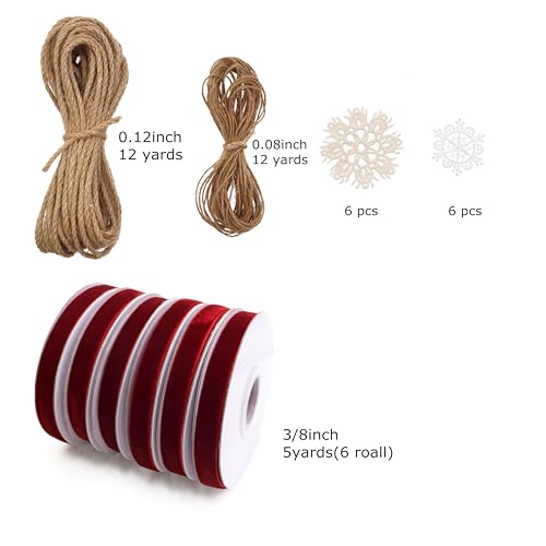 IDONGCAI Velvet Ribbon, Jute Twine & Lace Snowflake Craft Kit - color: Burgundy