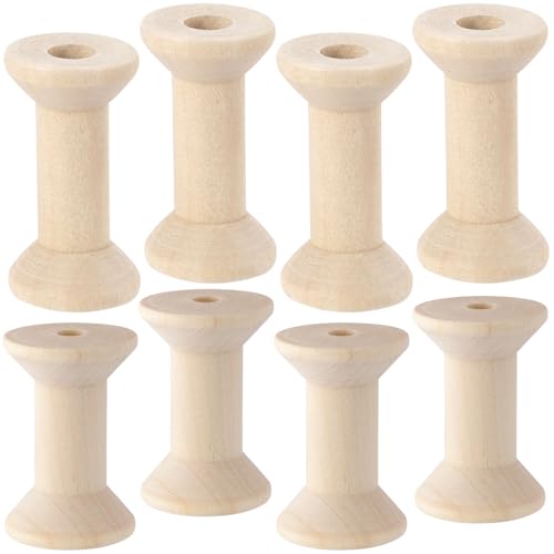 Pndeyo 8pcs Wooden Spools of Crafts, Empty Natural Wood Thread Spools, Unfinished Wooden Textile Bobbin for Organizing Cord Twine Ribbon Chains Elastic Threads - color: Wood Color, 8pcs-4cm&5cm